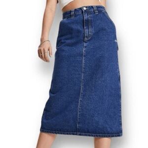 OBEY Juniper blue denim utility midi skirt